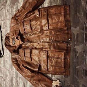 Mens Biker Vintage Antique Brown Cafe Racer Real Leather Jacket